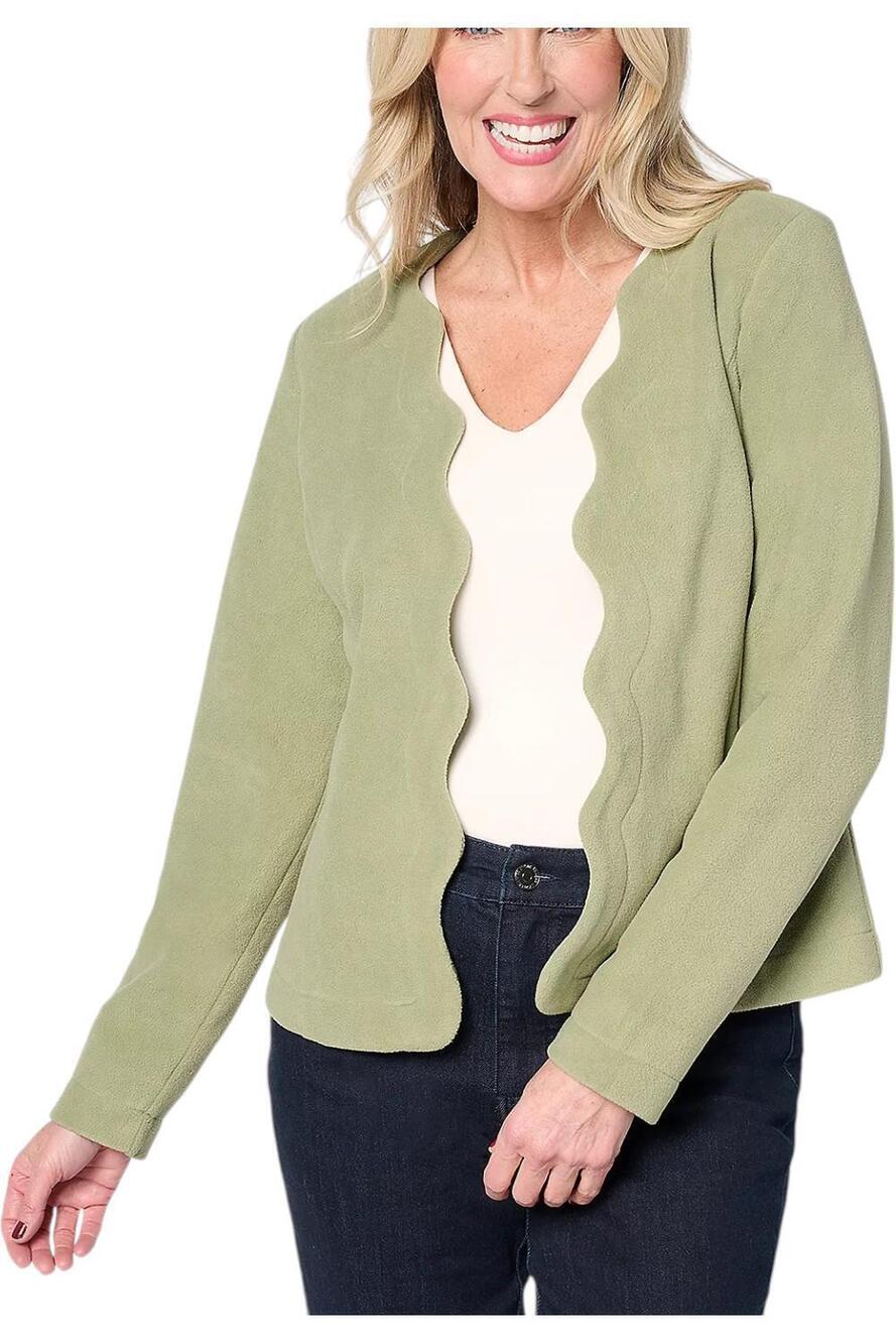 Susan Graver Women's Spring Fleece Cardigan w/Scallop Edges Moss - Regular